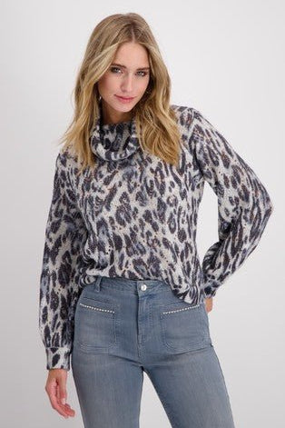 Shop Leopard Print Jacquard Sweater | Blue - Monari