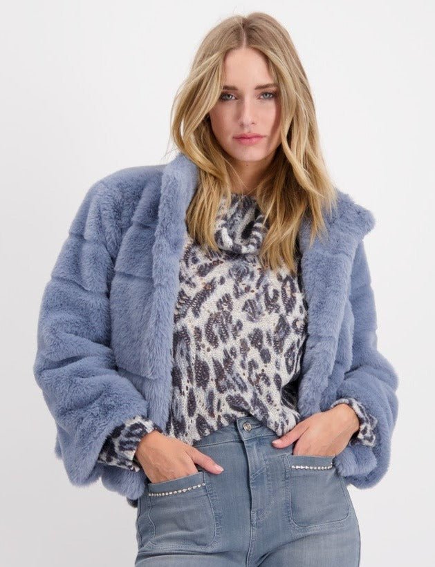 Shop Leopard Print Jacquard Sweater | Blue - Monari