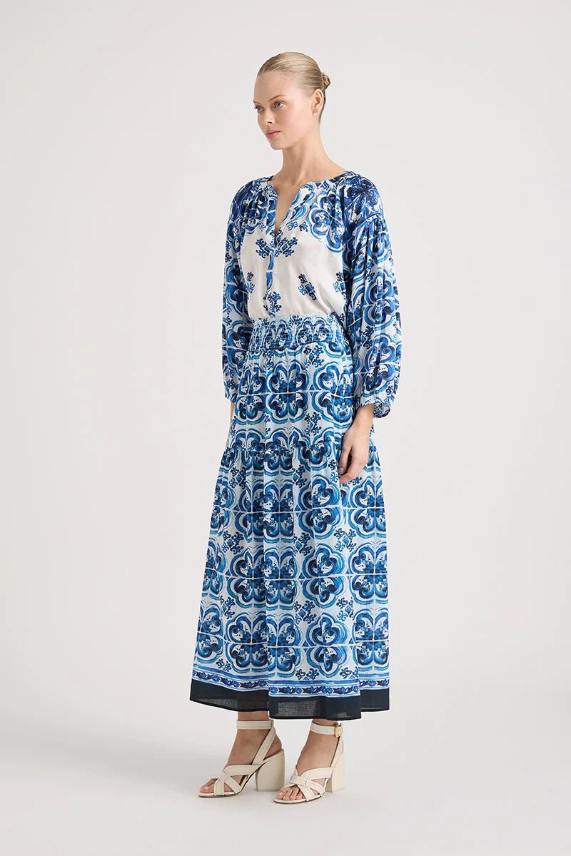 Shop Lola Silk Shirt | Blue/White - Lola Australia