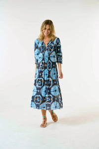 Shop Long Poppy Dress - Camogli Navy - Cotton | Navy - Oneseason Australia