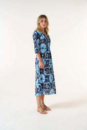 Shop Long Poppy Dress - Camogli Navy - Cotton | Navy - Oneseason Australia