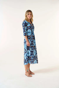 Shop Long Poppy Dress - Camogli Navy - Cotton | Navy - Oneseason Australia