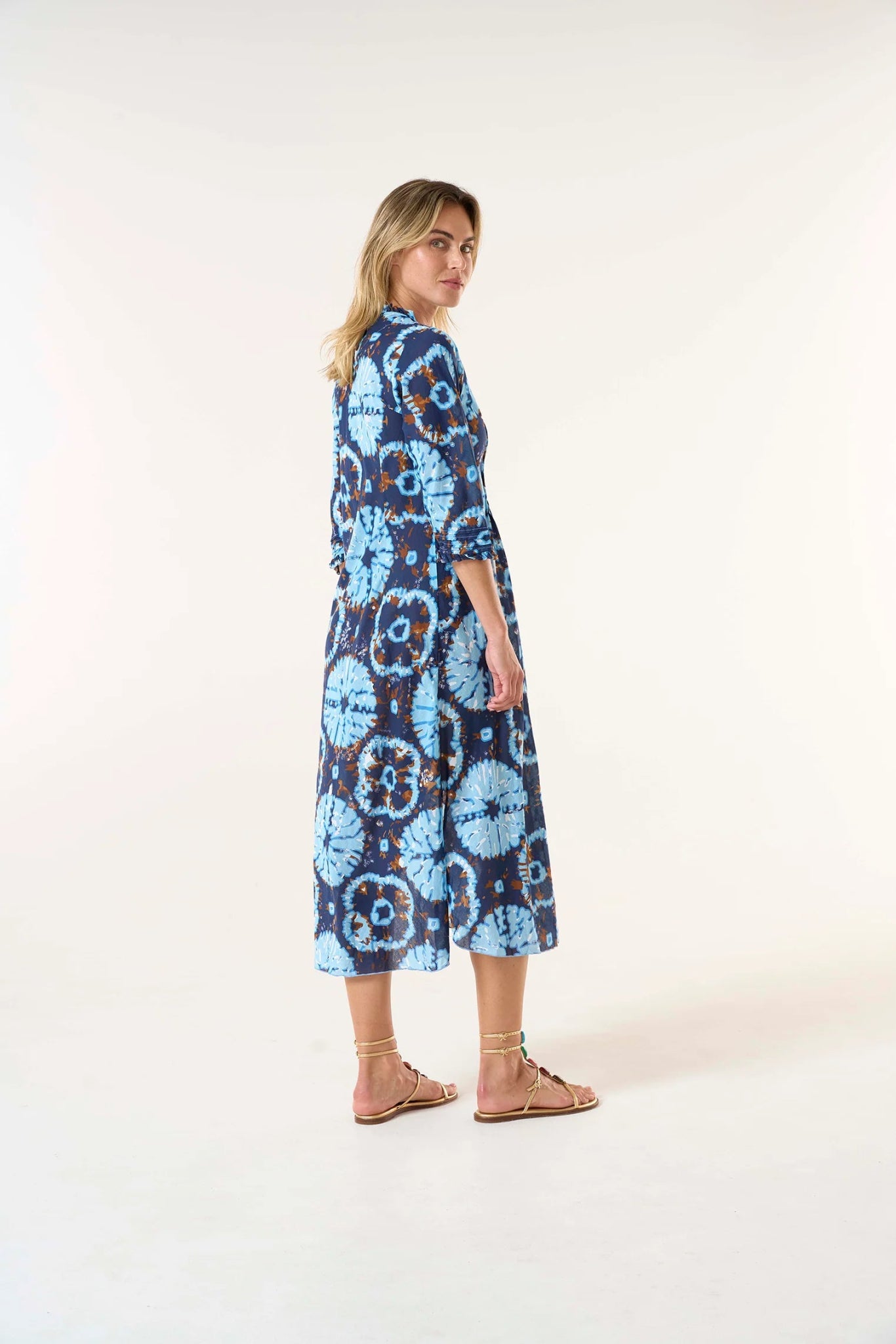 Shop Long Poppy Dress - Camogli Navy - Cotton | Navy - Oneseason Australia