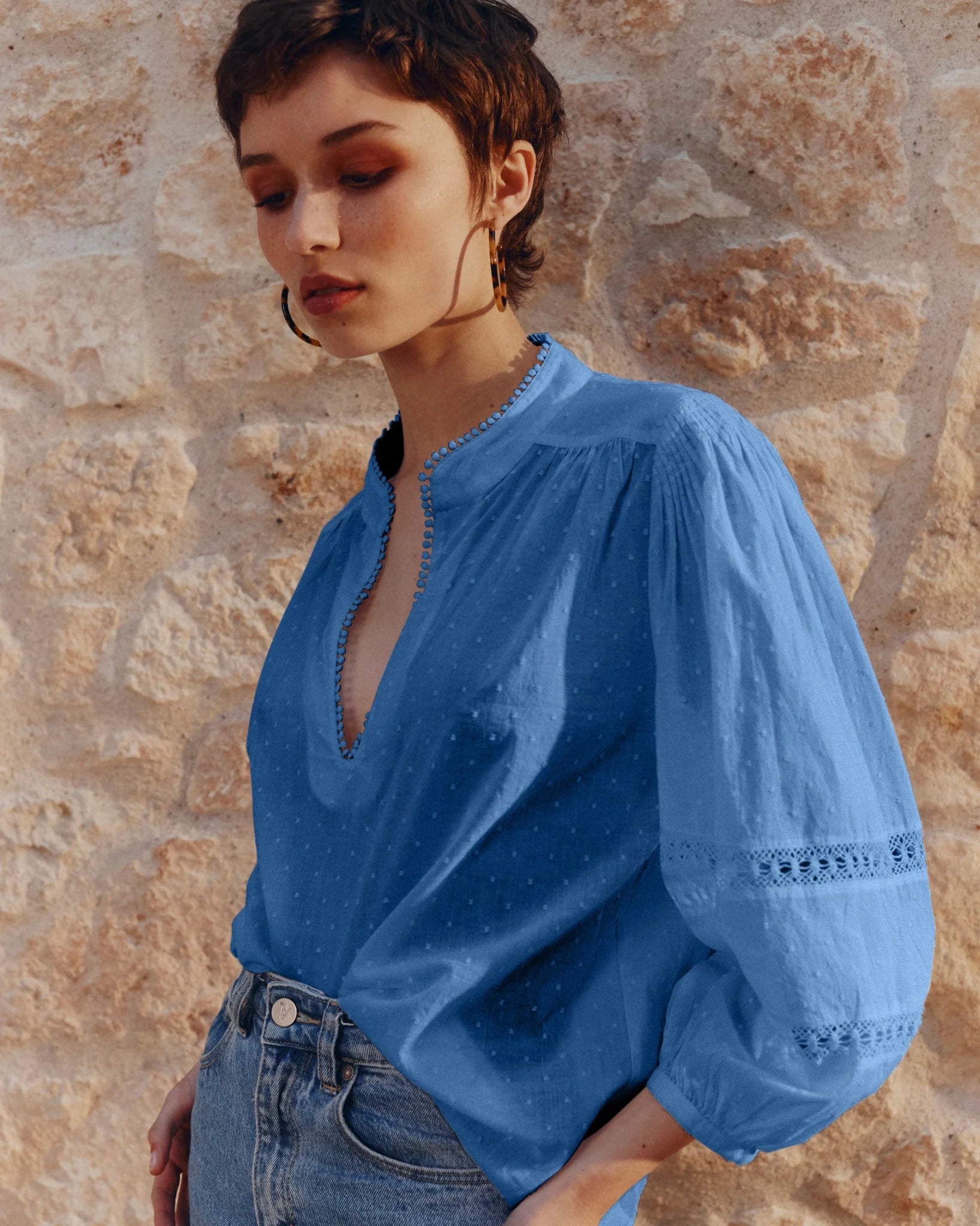 Shop Luna Cotton Blouse | Blue - Marie Louise de Monterey