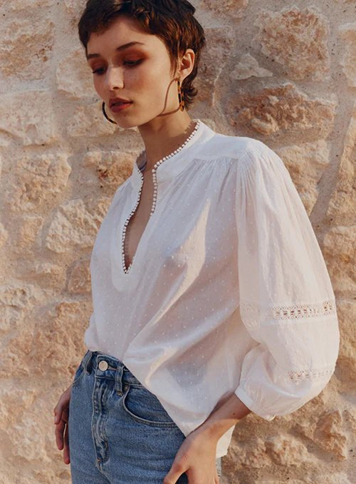 Shop Luna Cotton Blouse | Chalk - Marie Louise de Monterey