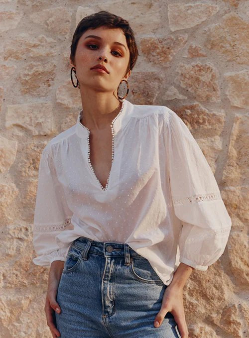 Shop Luna Cotton Blouse | Chalk - Marie Louise de Monterey