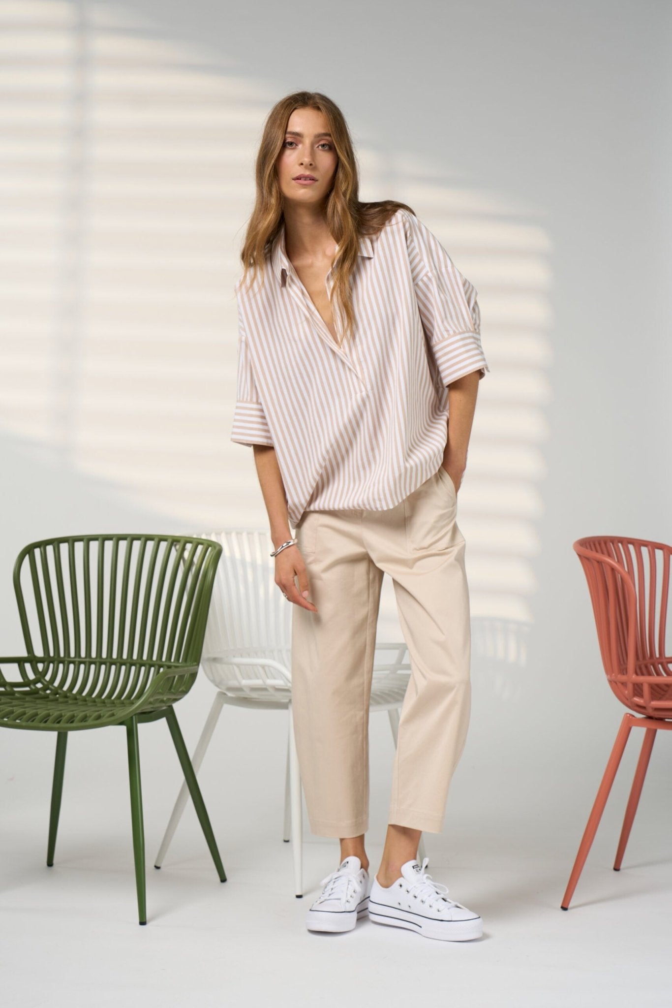 Shop Madly Sweetly Connect Stripe Shirt Stone - Madly Sweetly