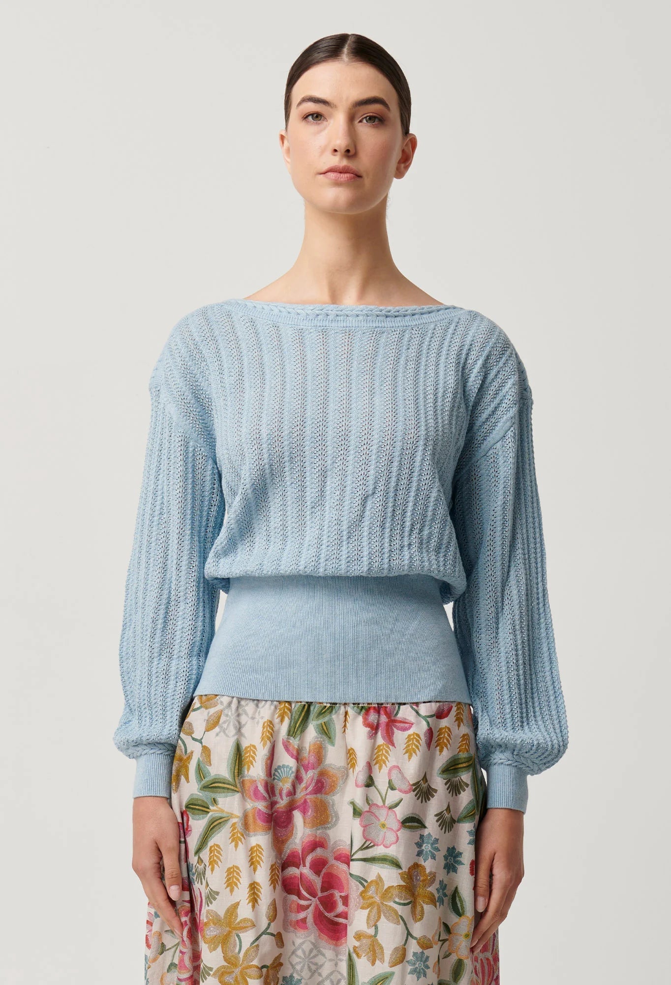 Shop Marley Merino Cotton Knit Top in Cornflower - OnceWas