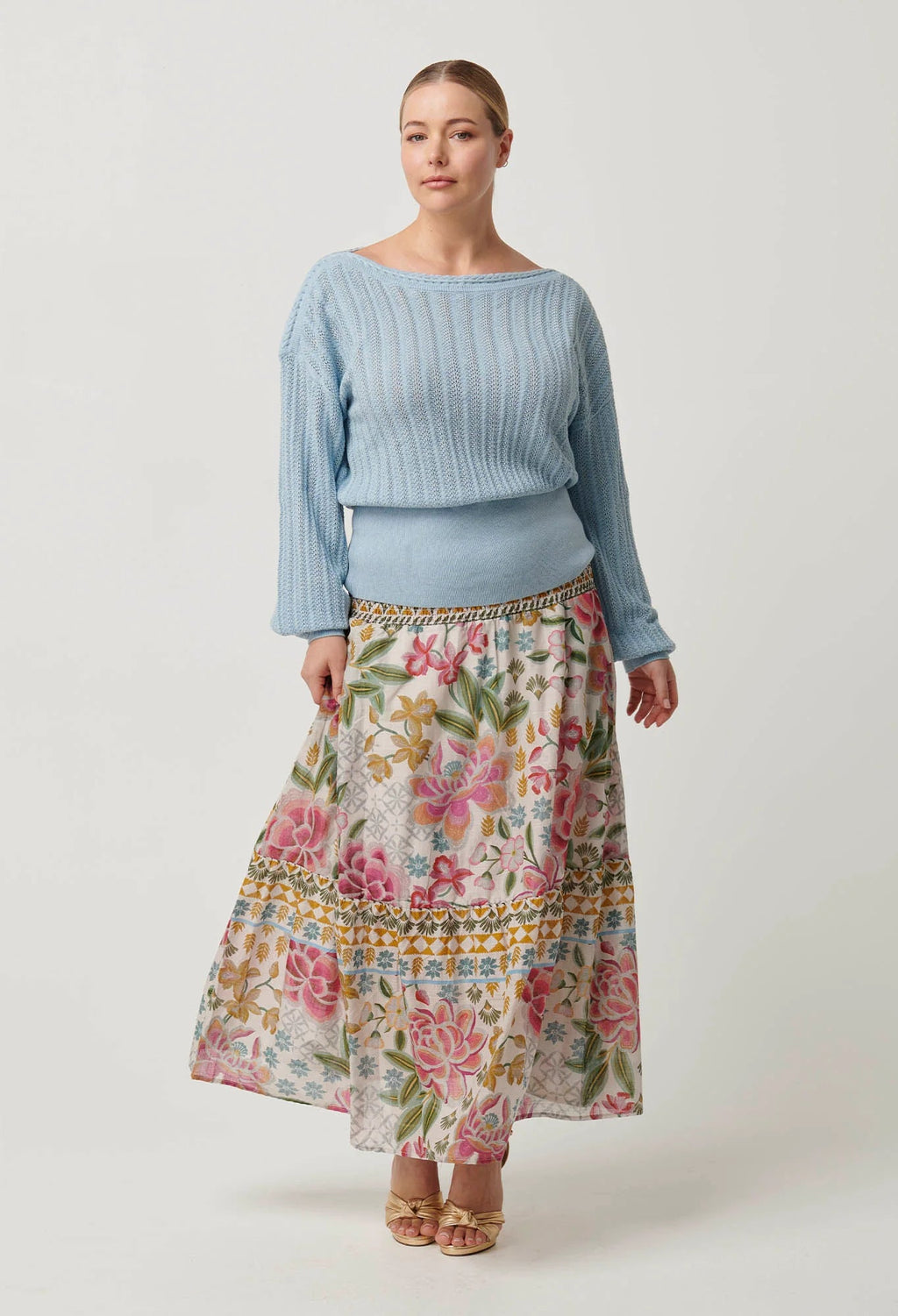 Shop Marley Merino Cotton Knit Top in Cornflower - OnceWas