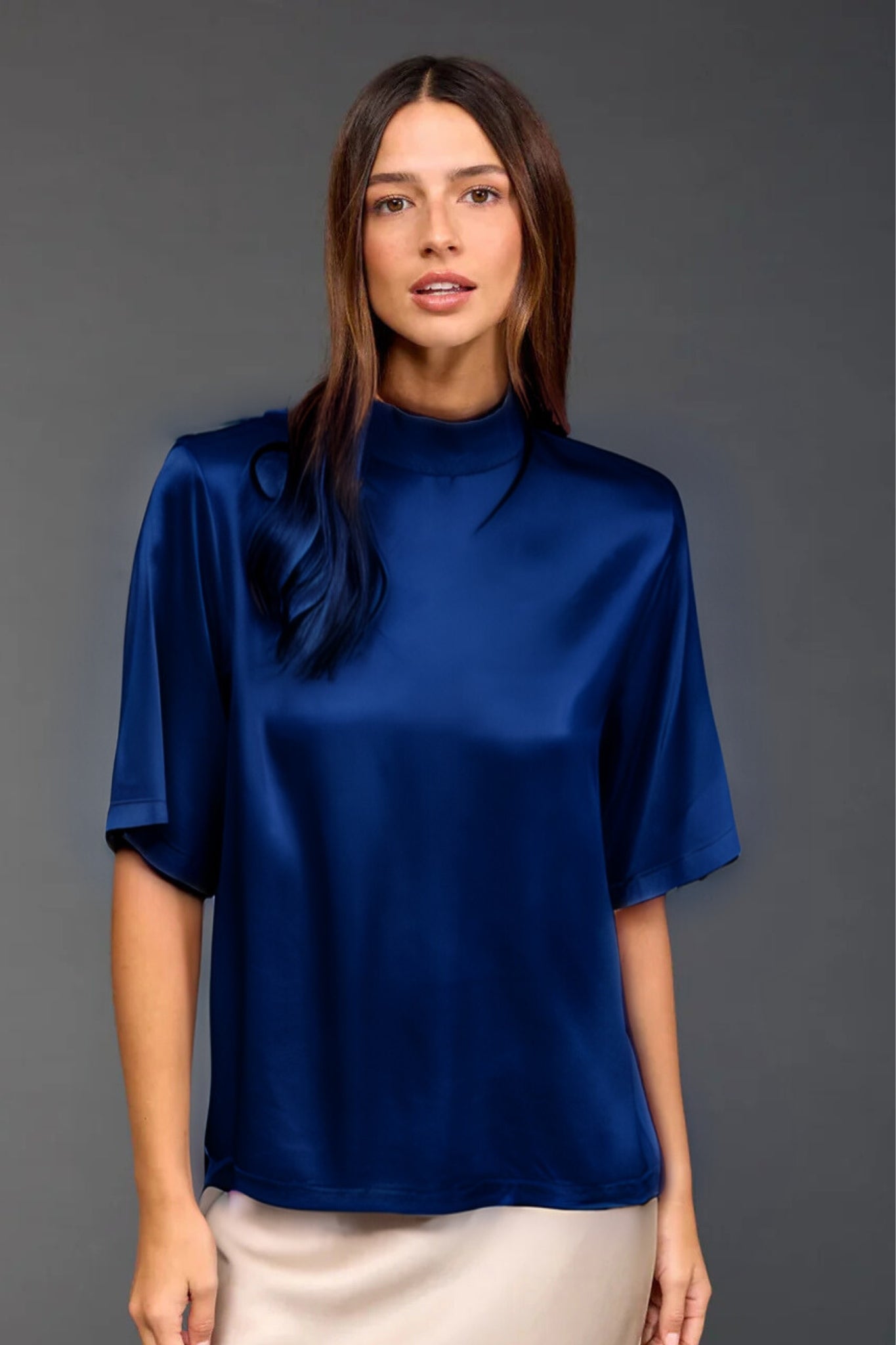 Shop Mattie High Neck Plum Blouse Eclipse Blue - Lauren Vidal Paris