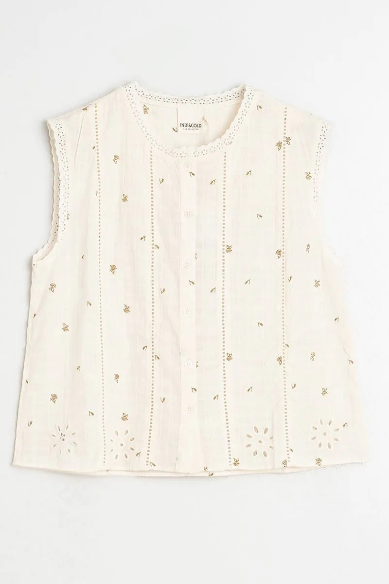 Indi & Cold Stamp Print Shirt Ecru