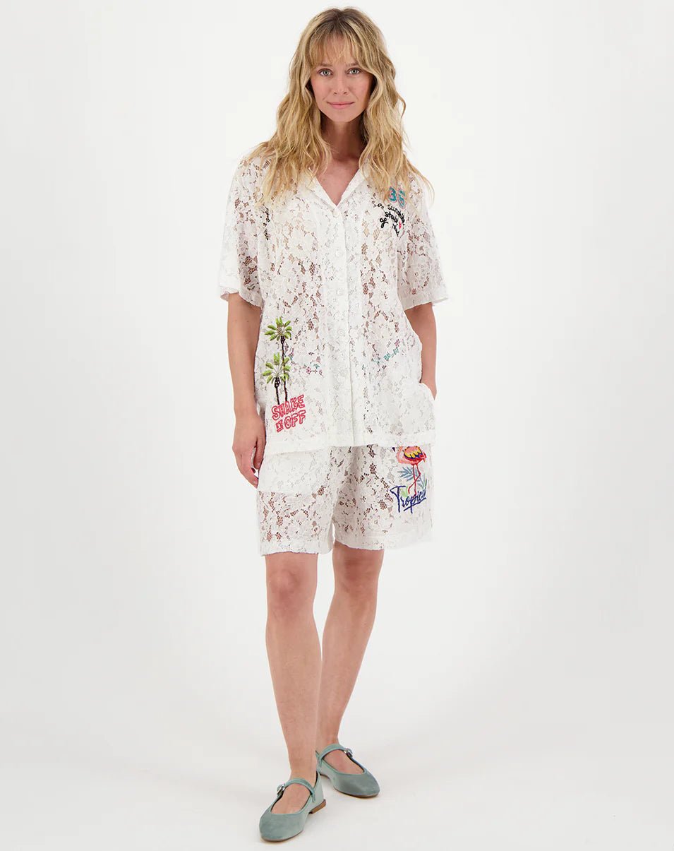 Shop Me369 Megan Lace Shirt with Knit Collar - Me369