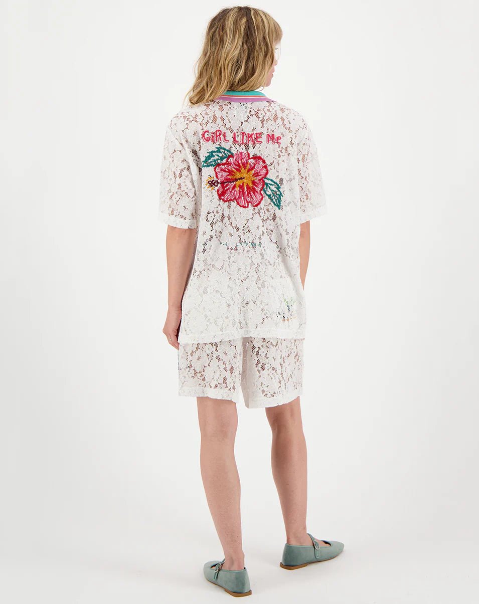 Shop Me369 Megan Lace Shirt with Knit Collar - Me369