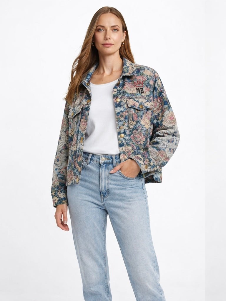 Shop Me369 Noelle Rose Blue Jacquard Jacket - Me369