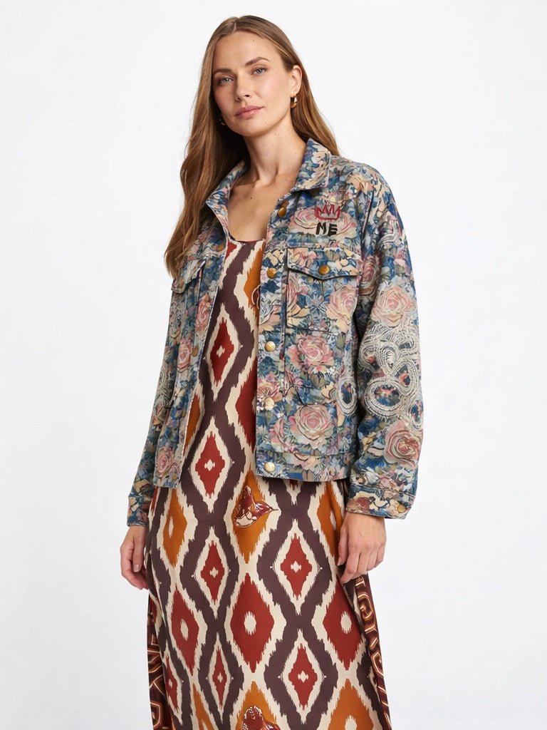 Shop Me369 Noelle Rose Blue Jacquard Jacket - Me369