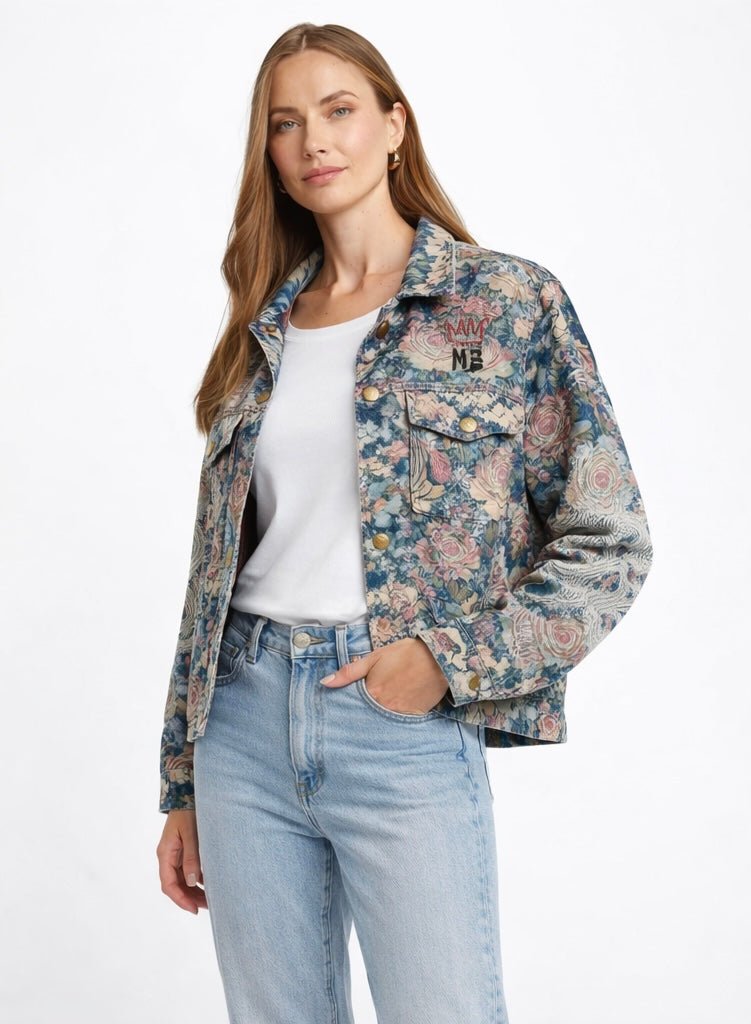 Shop Me369 Noelle Rose Blue Jacquard Jacket - Me369