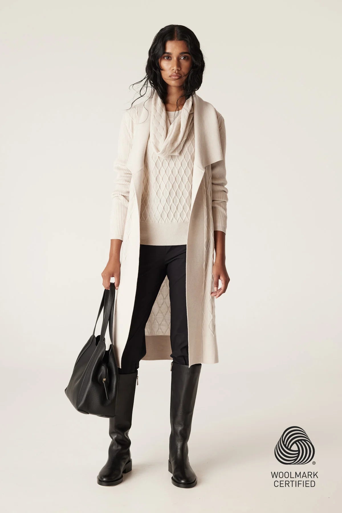 Shop Merino Long Wrap Cardigan | Antique White - Cable Melbourne