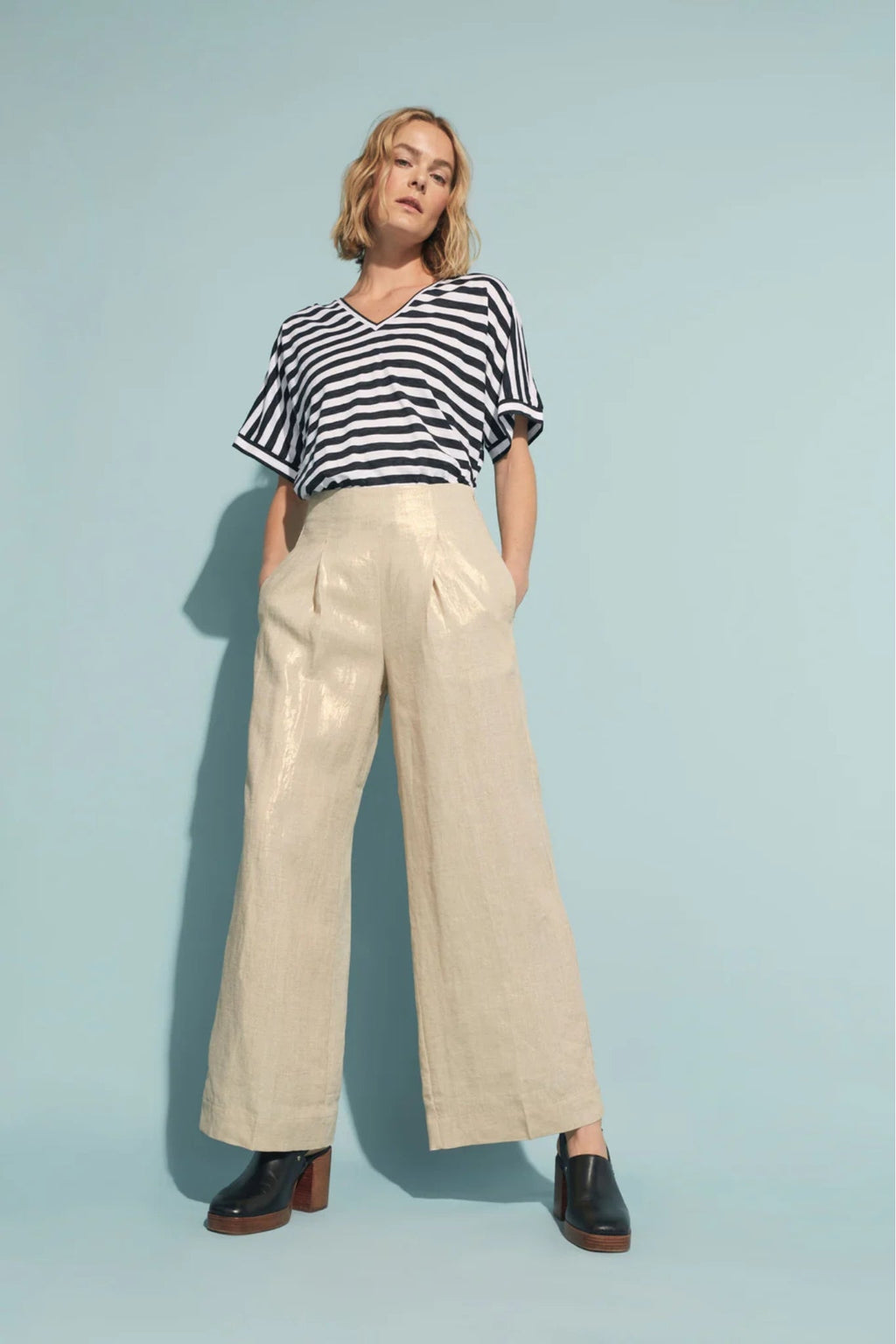Shop Metalen Gold Linen Wide Leg Pant - Elk The Label