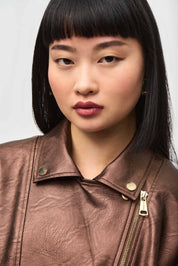 Shop Metallic Faux Leather Biker Jacket Style 234902 │ Bronze - Joseph Ribkoff