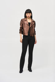 Shop Metallic Faux Leather Biker Jacket Style 234902 │ Bronze - Joseph Ribkoff