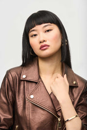 Shop Metallic Faux Leather Biker Jacket Style 234902 │ Bronze - Joseph Ribkoff