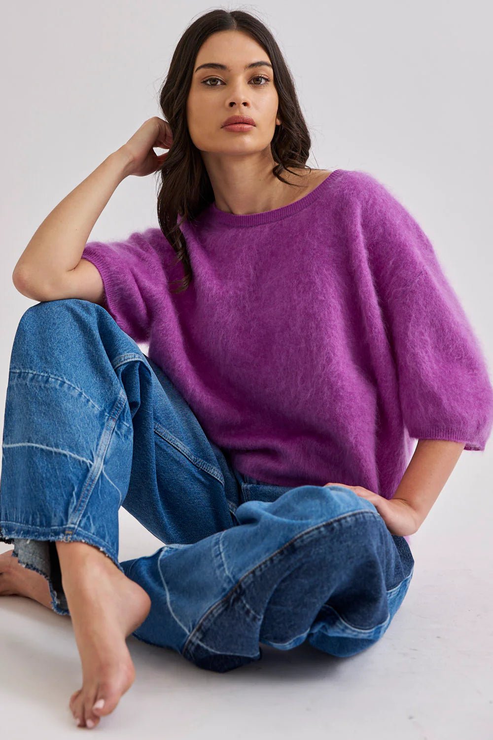 Shop Mia Fratino Eliza Brushed Cashmere/Merino Tee - Mia Fratino