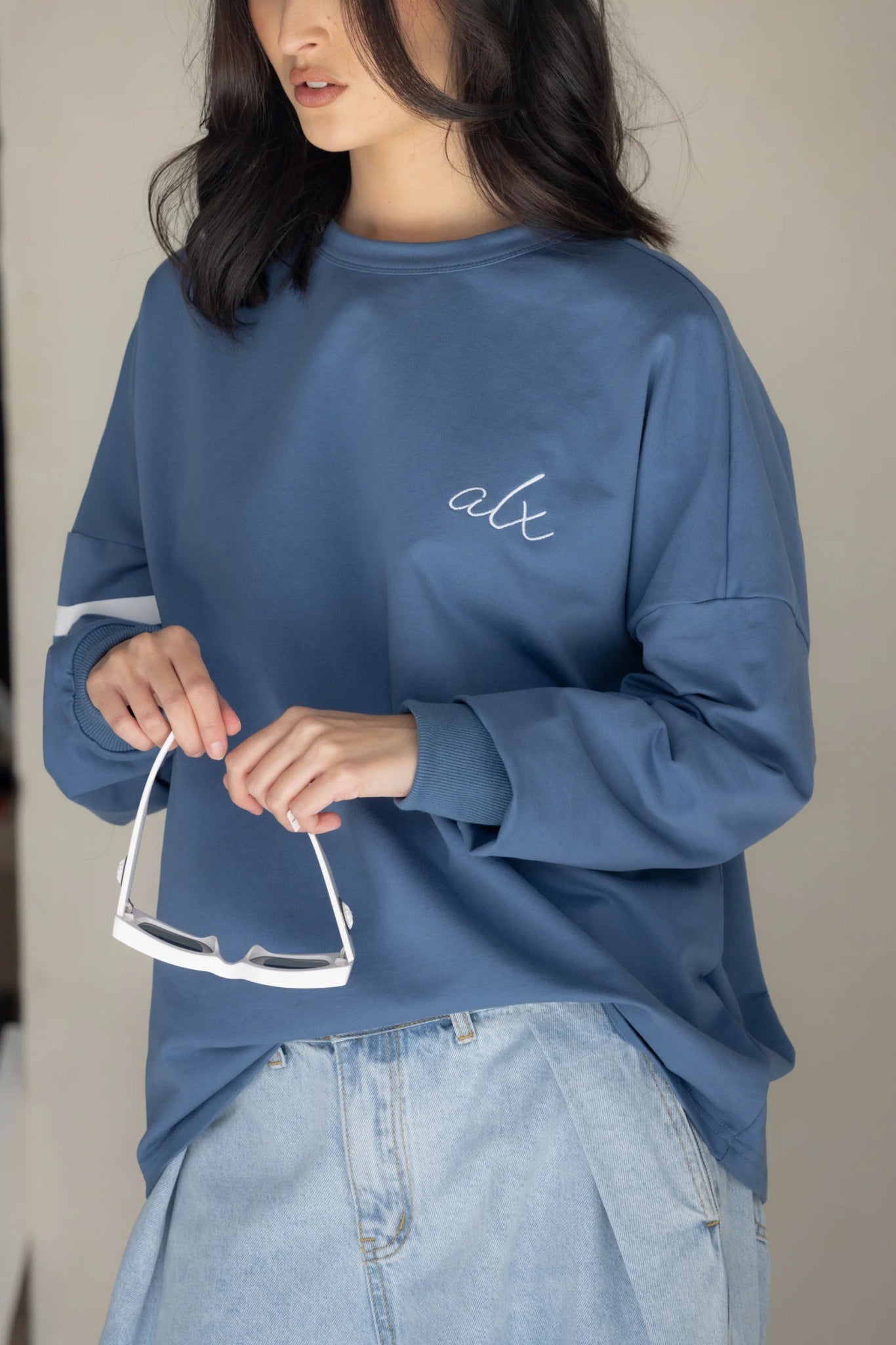 Shop Mila Crewneck | Dusty Blue - Alexandra Australia