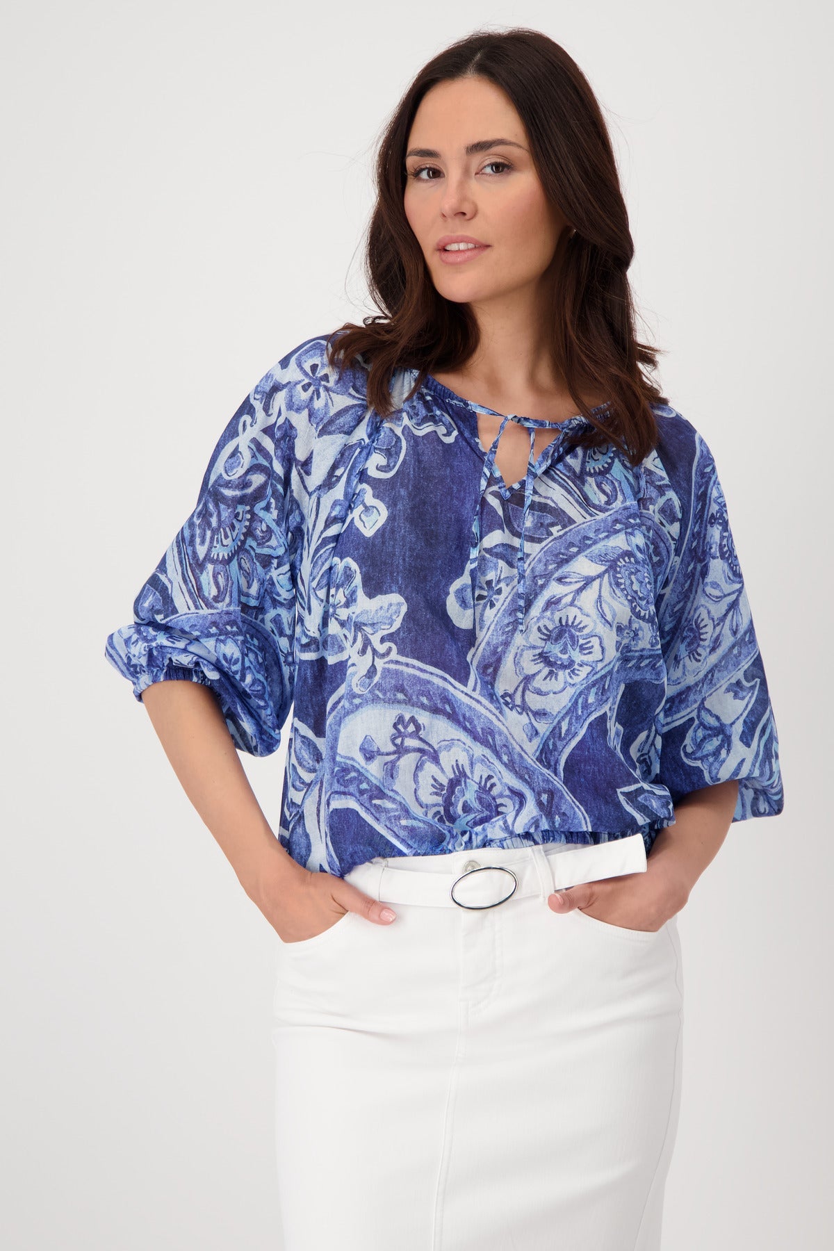 Shop Monari Buenos Aires Jersey Blouse - Blue Sky - Monari