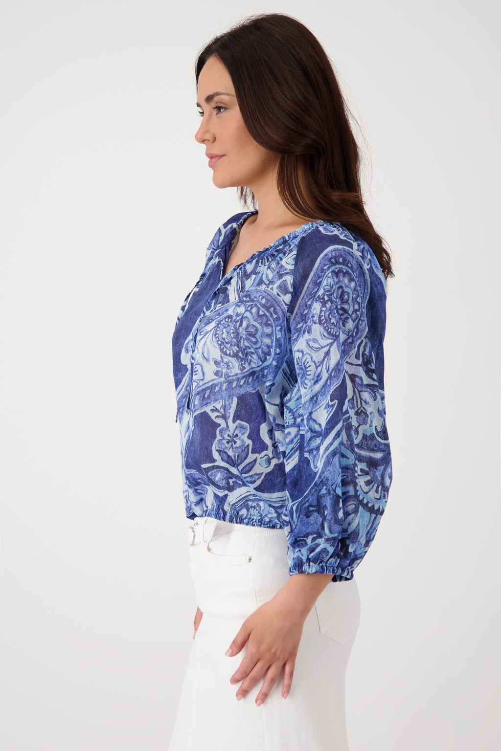 Shop Monari Buenos Aires Jersey Blouse - Blue Sky - Monari