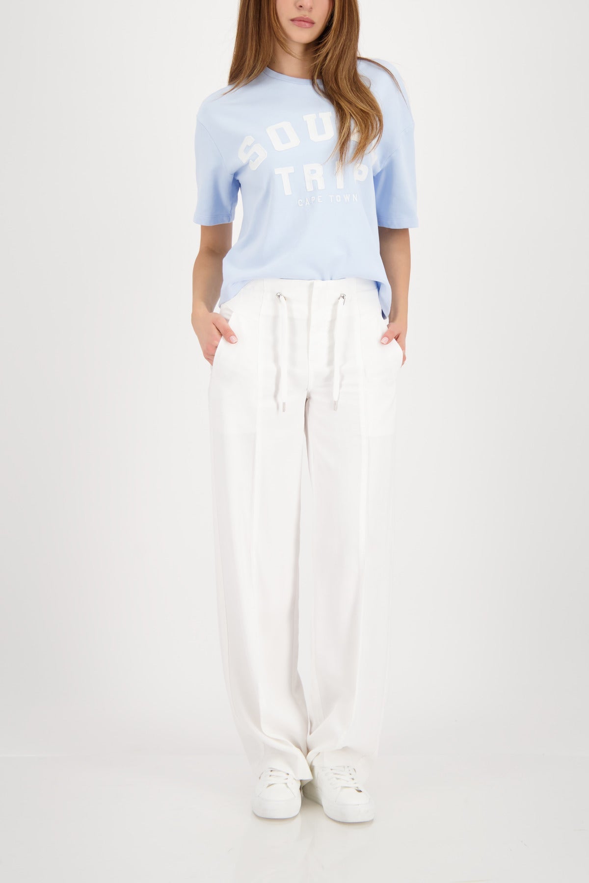 Shop Monari Cape Town Wide-Leg Trousers with Drawstring - Monari