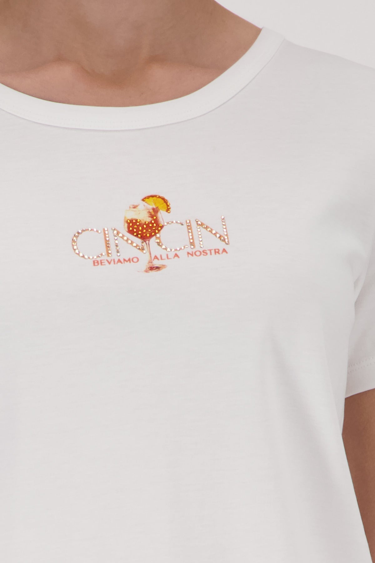 Shop Monari CinCin Short Sleeve T-Shirt with Rhinestones - Monari