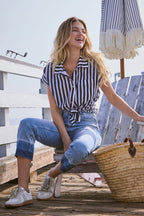 Shop Monari Code d'Azure Stripe Shirt - Monari