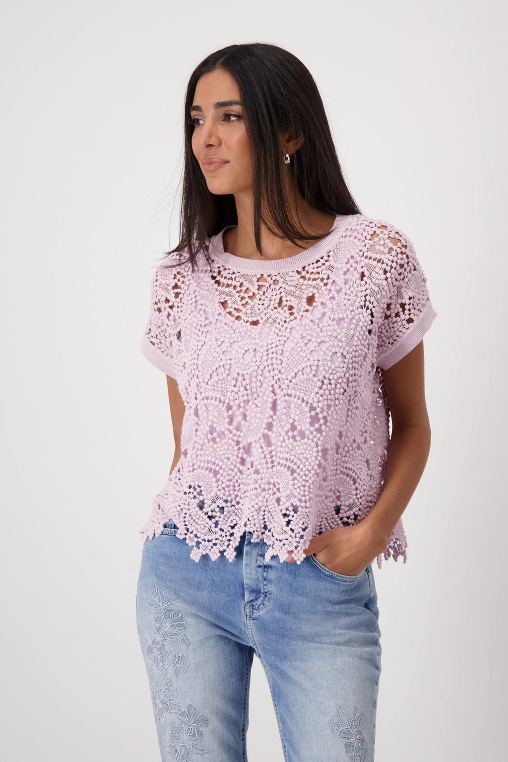 Shop Monari Havanna Round Neck Lace Sweater - Monari