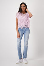 Shop Monari Havanna Round Neck Lace Sweater - Monari