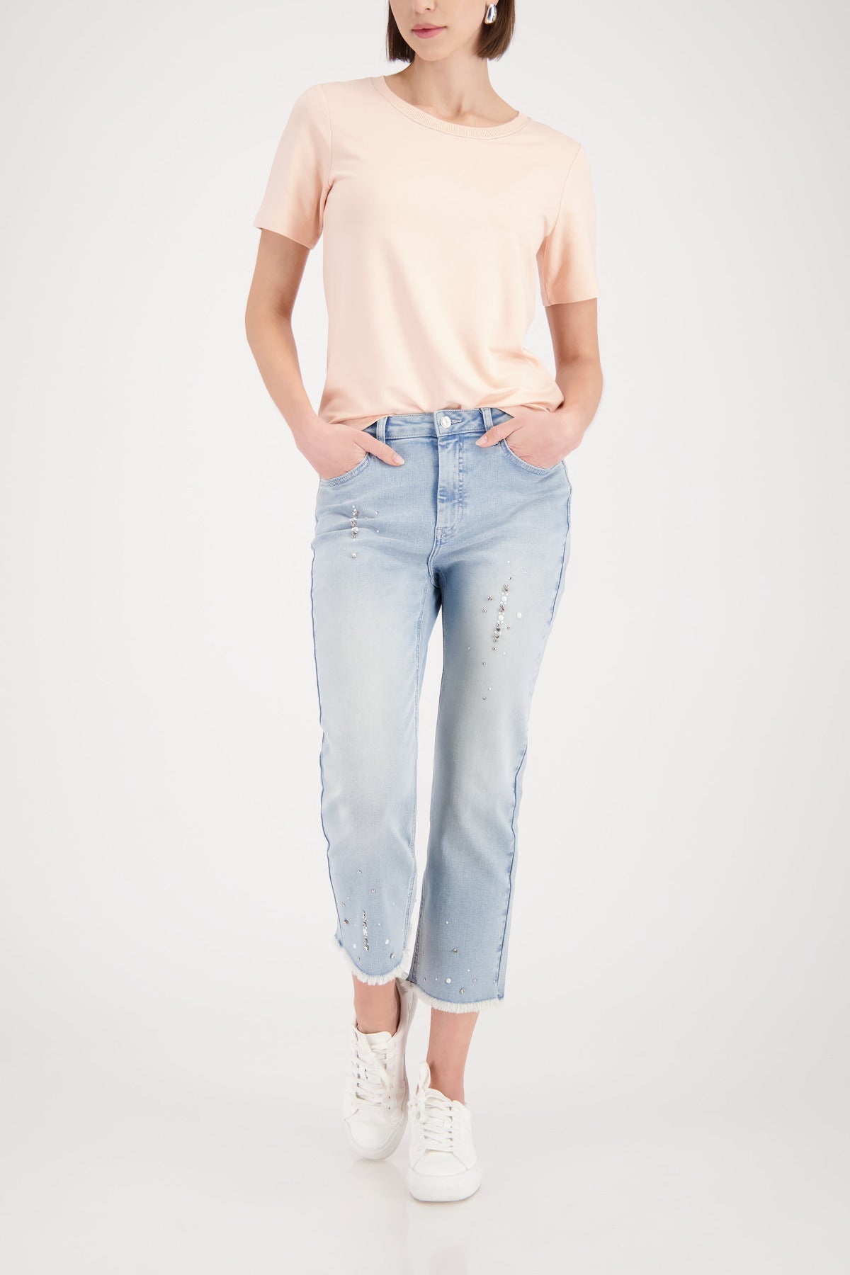 Shop Monari Italy T-Shirt with Chain Detail in Summer Peach - Monari