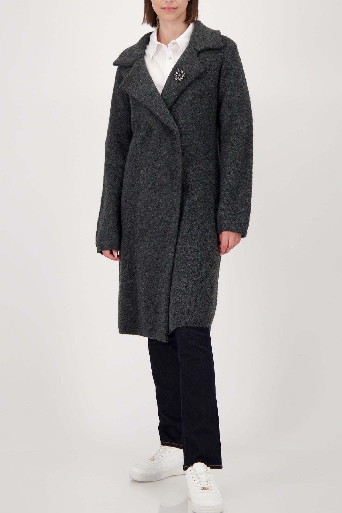 Shop Monari Knitted Coat Jacket + Brooch - Monari