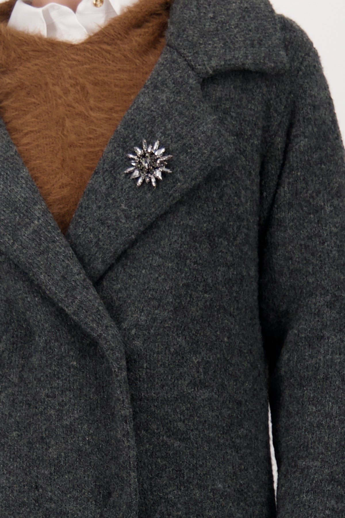 Shop Monari Knitted Coat Jacket + Brooch - Monari