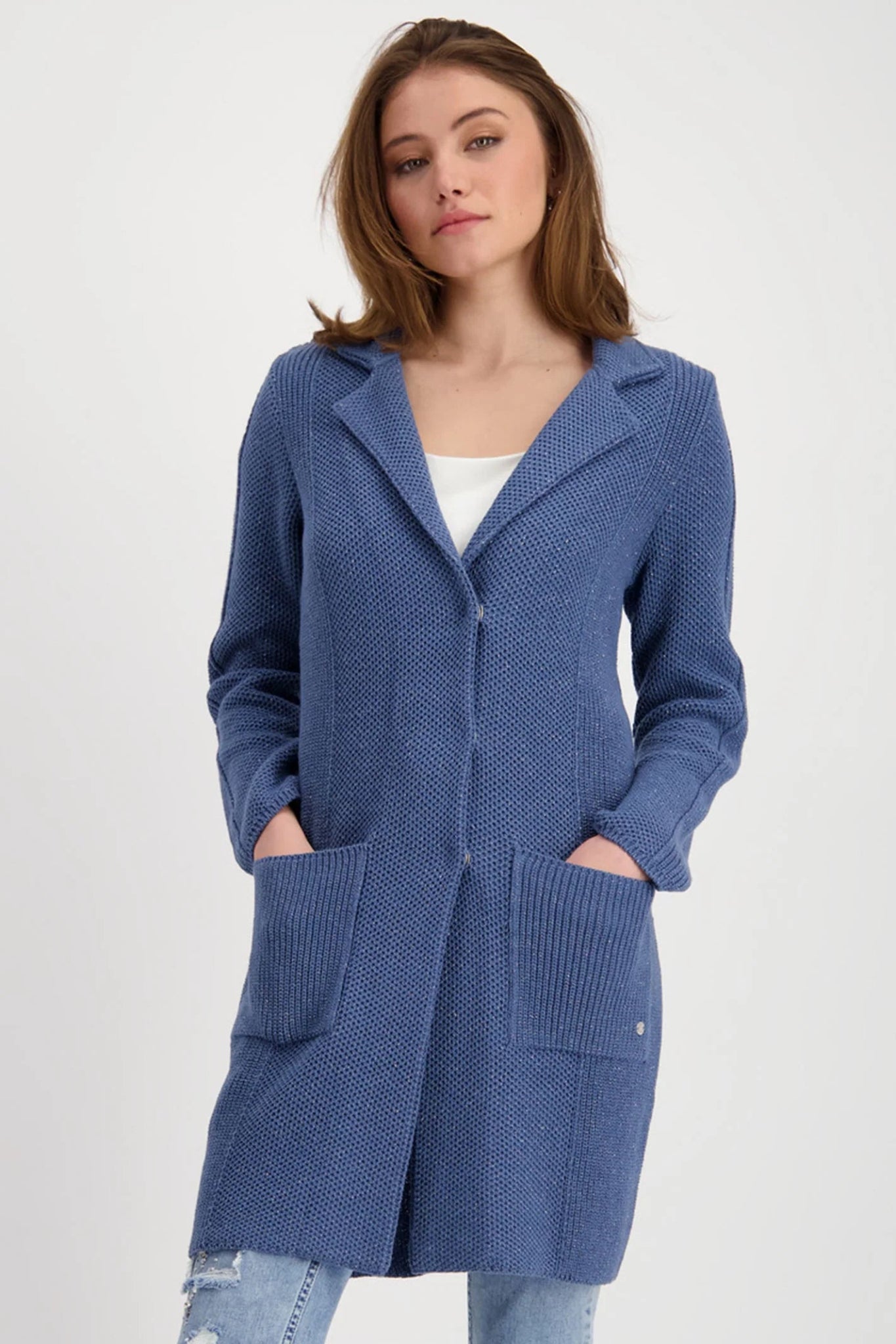 Shop Monari Lapel Collar Jacket 807889 Moonlight Blue - Monari