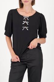 Shop Monari Round Neck Top with Bow Detail - Monari