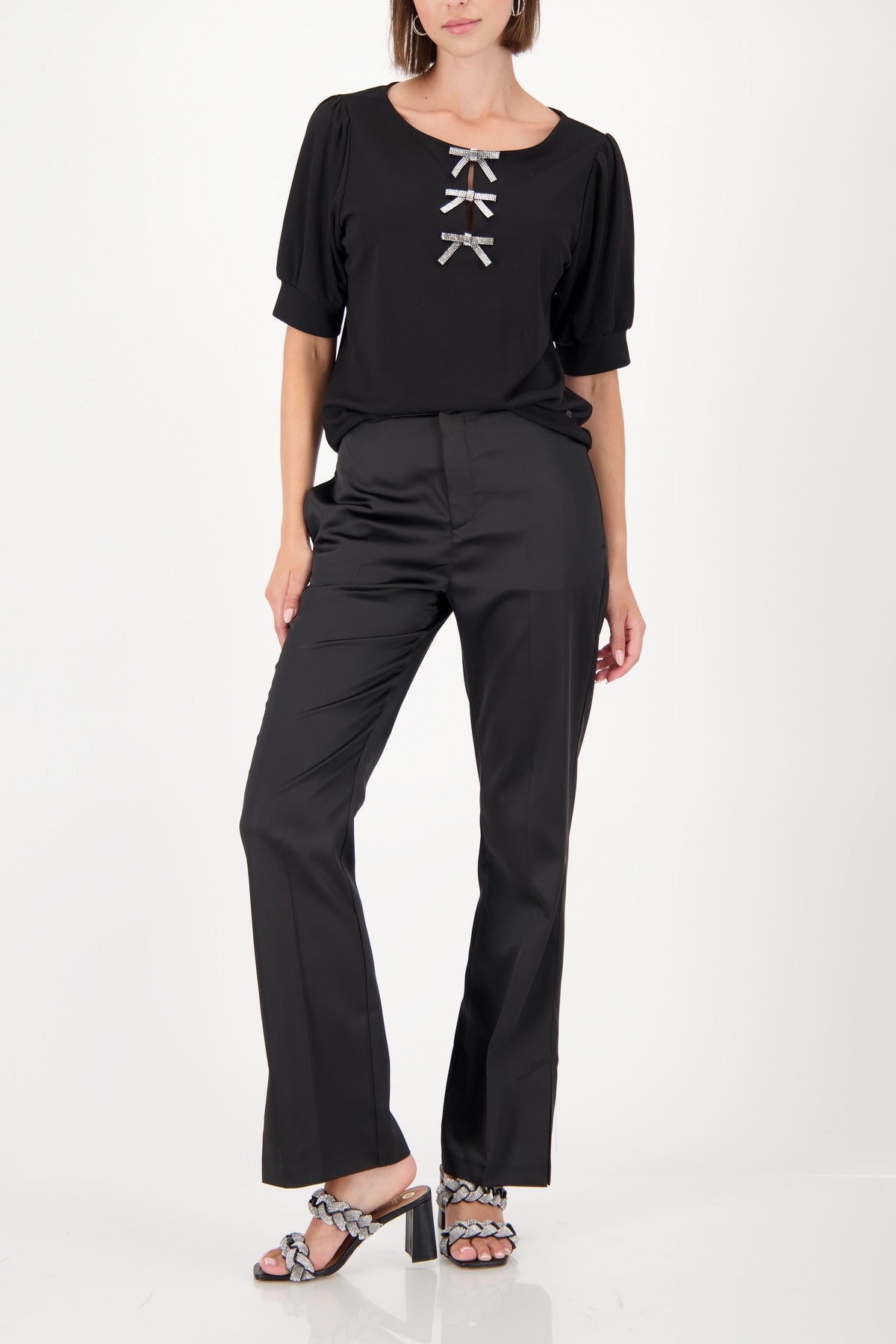 Shop Monari Round Neck Top with Bow Detail - Monari