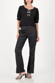 Shop Monari Round Neck Top with Bow Detail - Monari