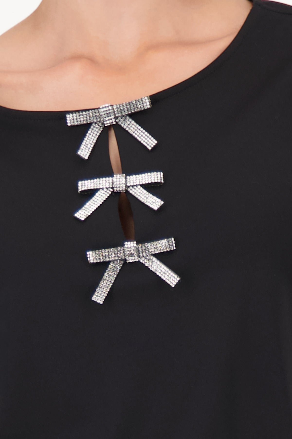 Shop Monari Round Neck Top with Bow Detail - Monari