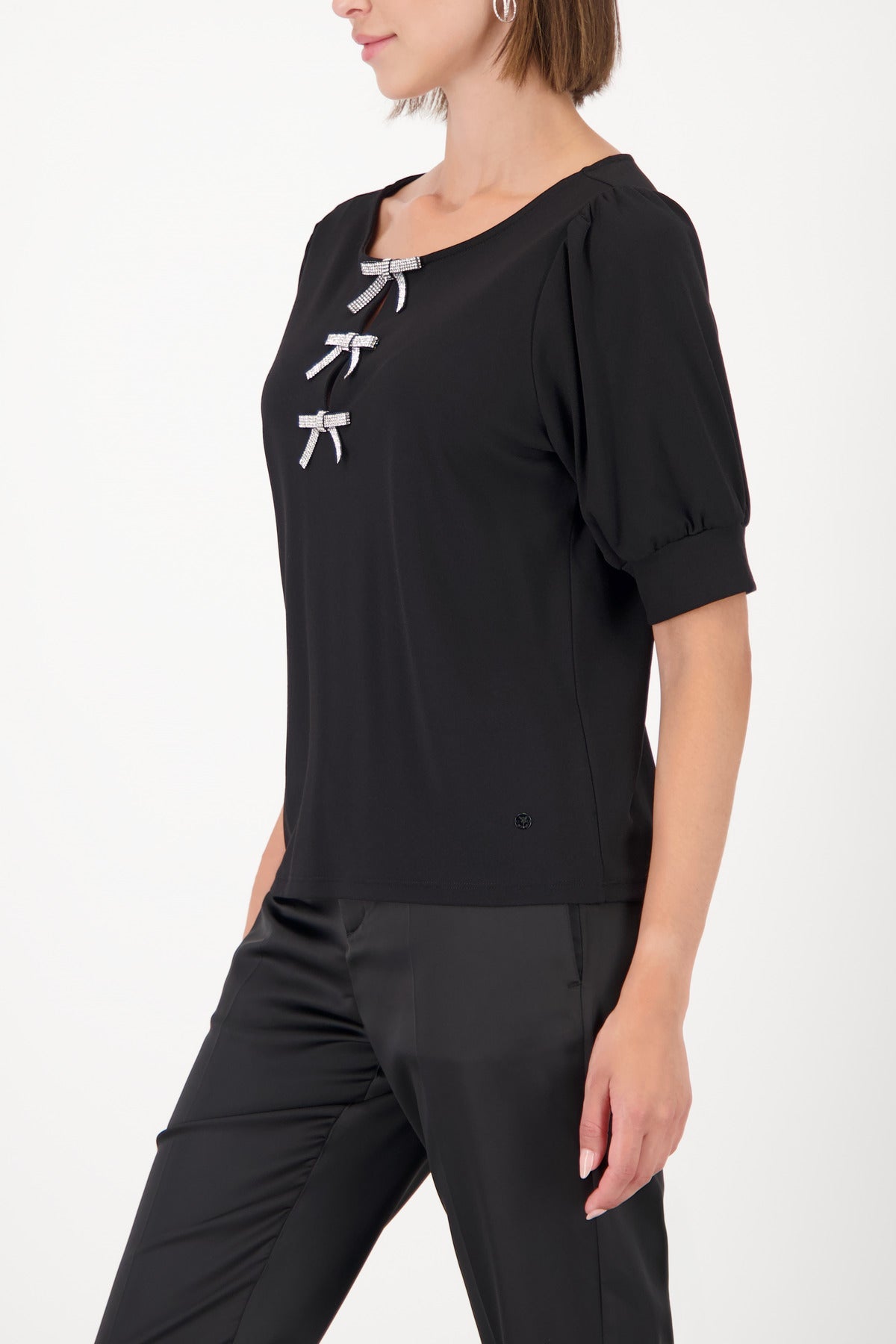 Shop Monari Round Neck Top with Bow Detail - Monari