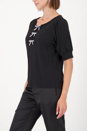 Shop Monari Round Neck Top with Bow Detail - Monari