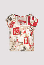 Shop Monari Sardinien Red Blouse with Polaroid Print - Monari