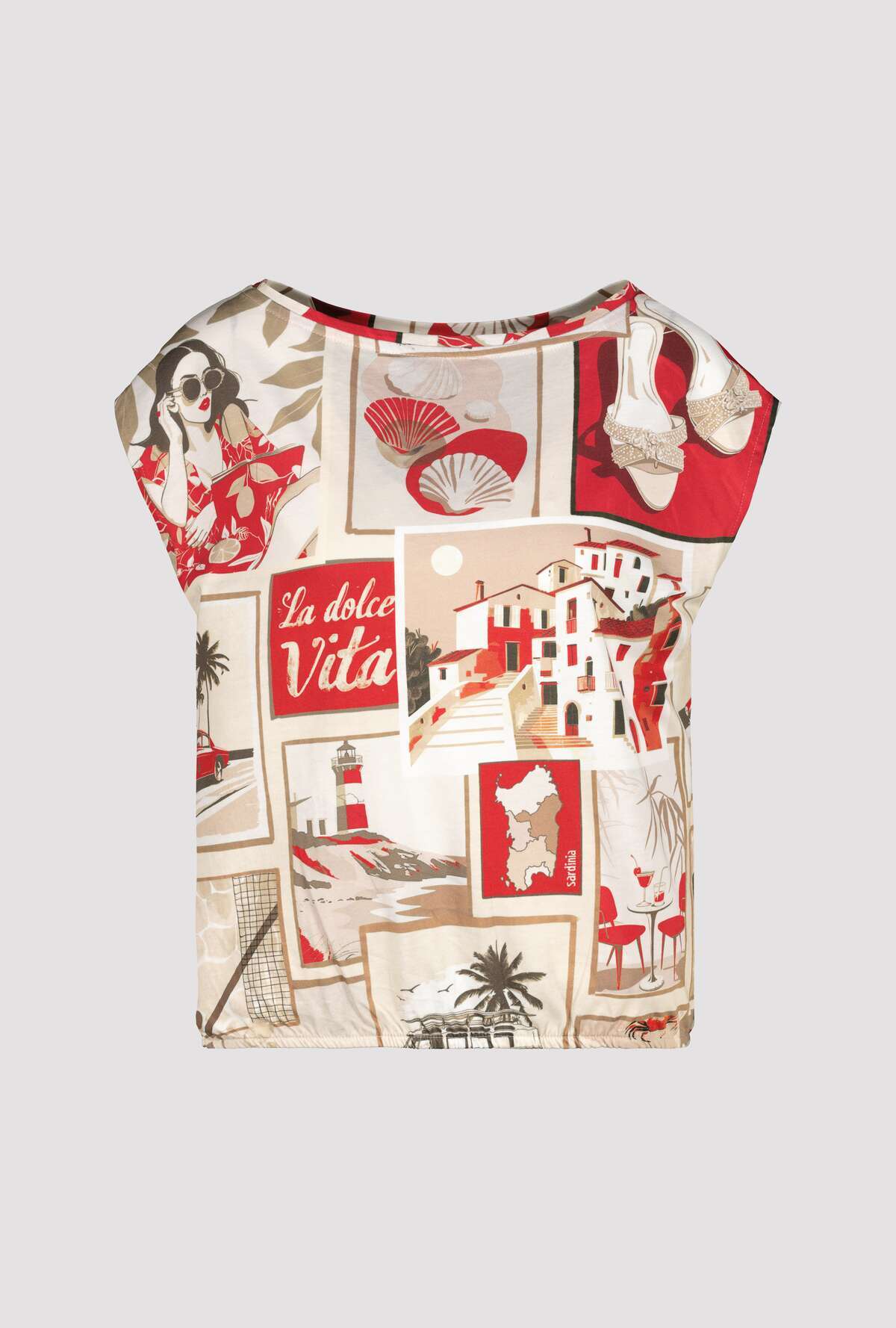 Shop Monari Sardinien Red Blouse with Polaroid Print - Monari