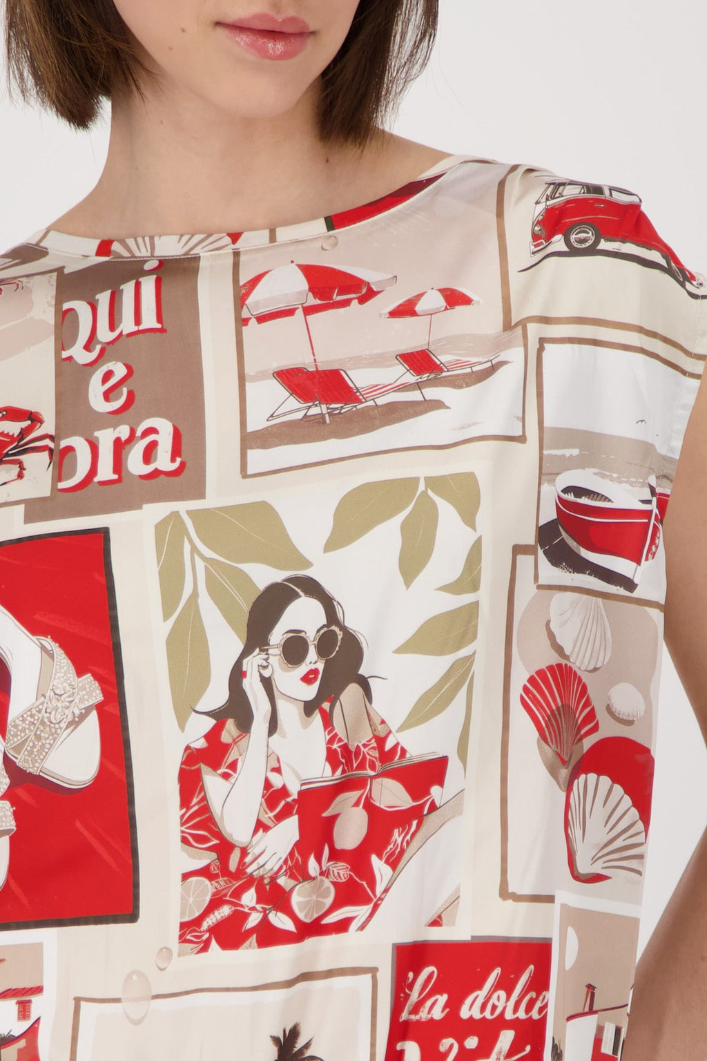 Shop Monari Sardinien Red Blouse with Polaroid Print - Monari