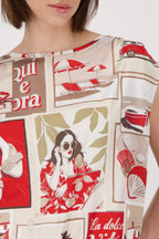 Shop Monari Sardinien Red Blouse with Polaroid Print - Monari