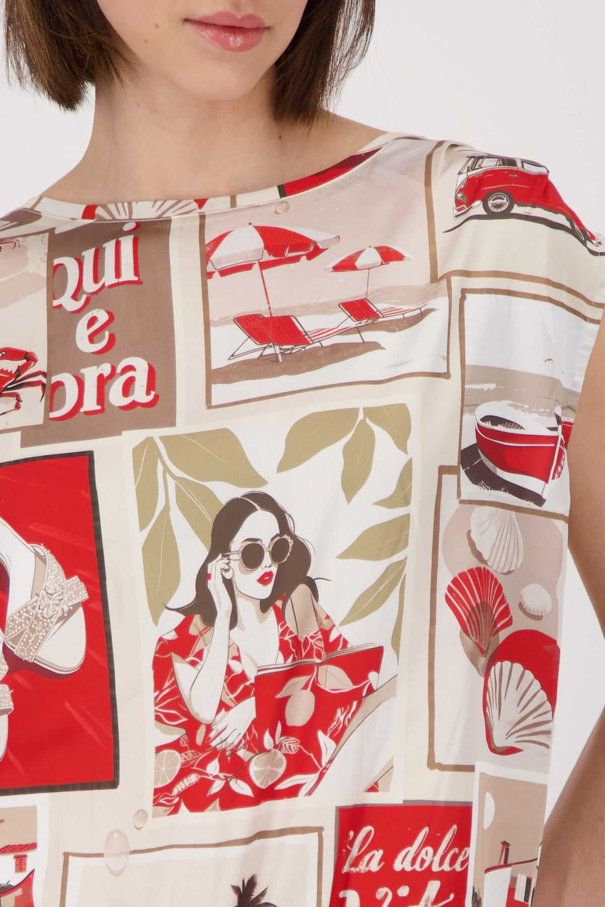 Shop Monari Sardinien Red Blouse with Polaroid Print - Monari