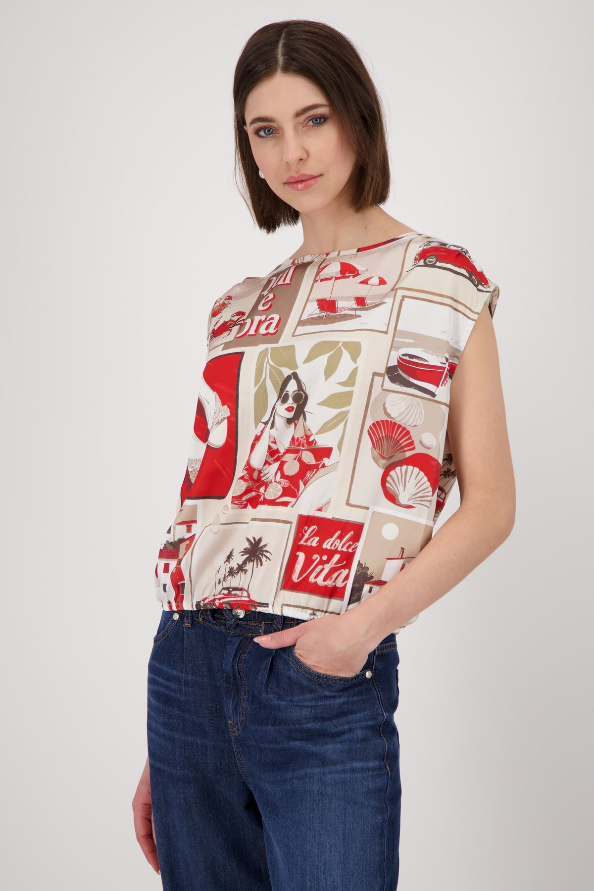 Shop Monari Sardinien Red Blouse with Polaroid Print - Monari